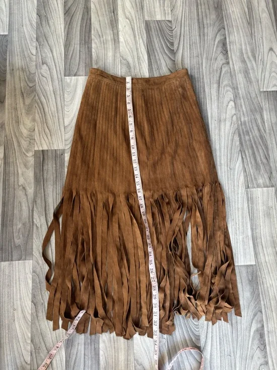 Polo Ralph Lauren 4 Brown Western Fringed Suede Midi Skirt - Picture 6 of 8